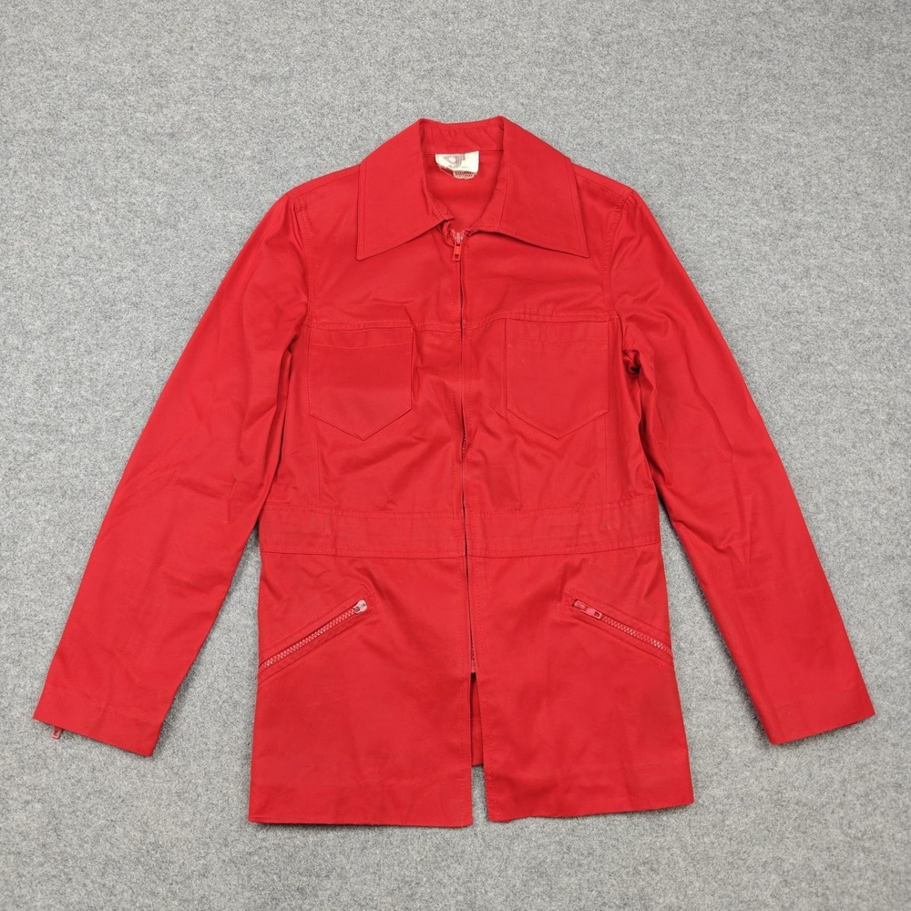 Vintage Georges Rech Jacket Womens Small Red Cotton Twill Zip Pockets France